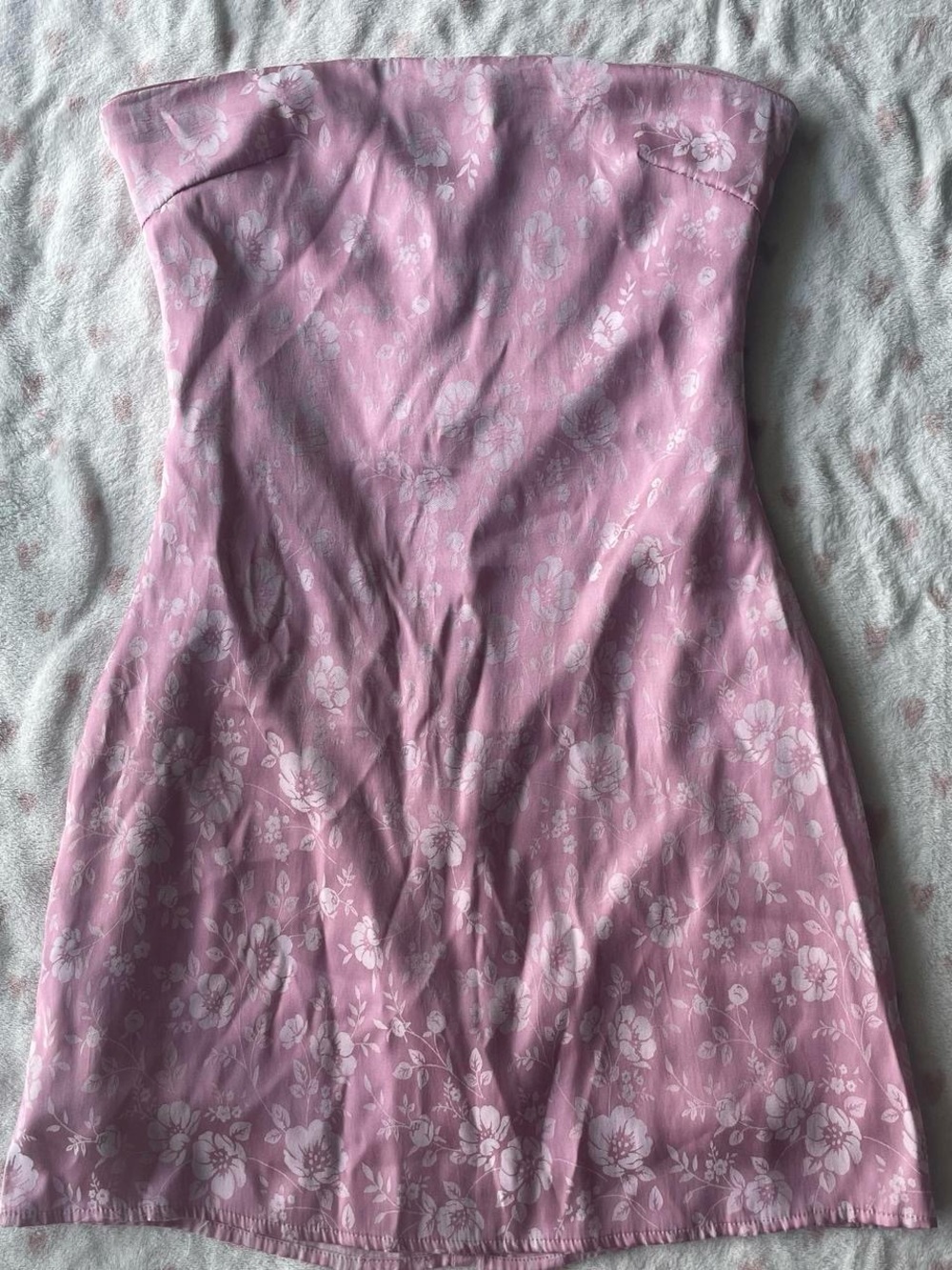 Pink Ramie Strapless Mini Dress